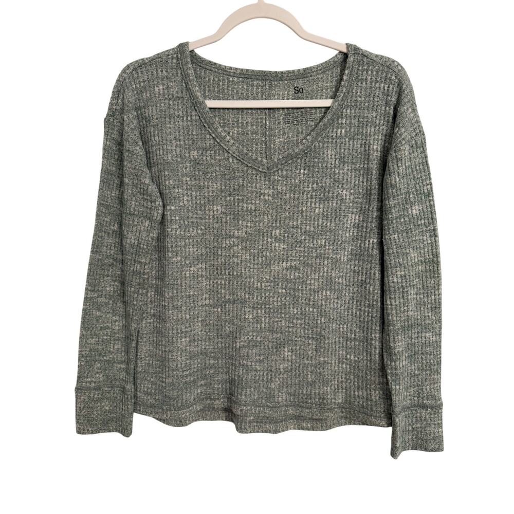 SO Women's XS Preppy Thermal Knit Sage Green Long Sleeve Top Soft Neutral